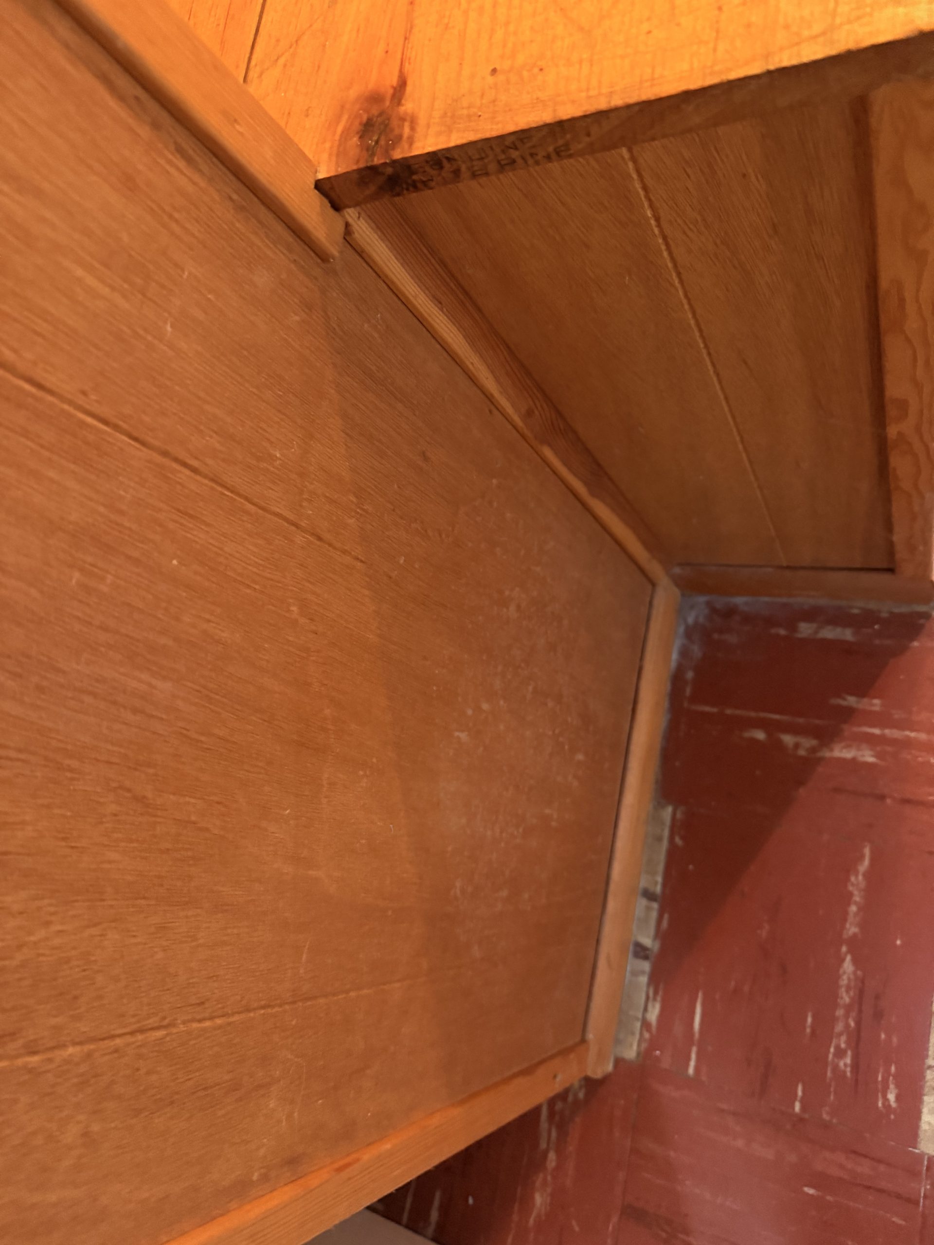 A mold removal team evaluates a wood paneled wall in a home.